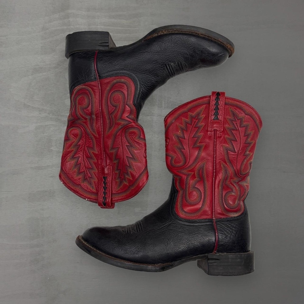 Ariat Cowboy Boots Black Red Leather Western Embroidered 8.5D